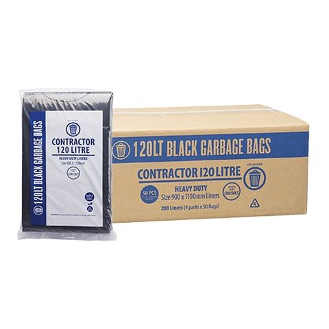 Austar 120LT Contractor Black Bin Liner, 200 Bags per Ctn