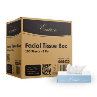 Entice Facial Tissues 100 sheets per pack, 48 packs per carton