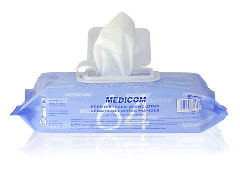 Medicom Pre-Moistened Washcloth 64 per Pkt, 8 Pkt per Ctn