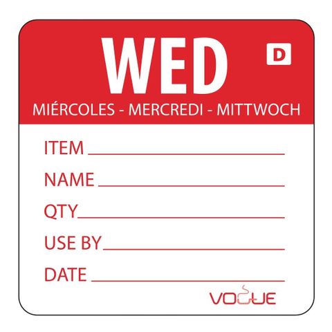Vogue Dissolvable Day of the Week Labels Wednesday Roll 250