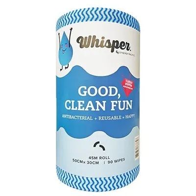 Whisper Blue Wipe Roll Heavy Duty 90 wipes 50 x 30cm 4 Roll per Ctn
