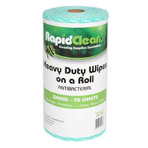 Wipe Rapid Clean Heavy Duty Wipes Green Roll 90