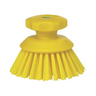 Vikan Round Hand Scrub Brush 130mm Stiff Bristle Yellow