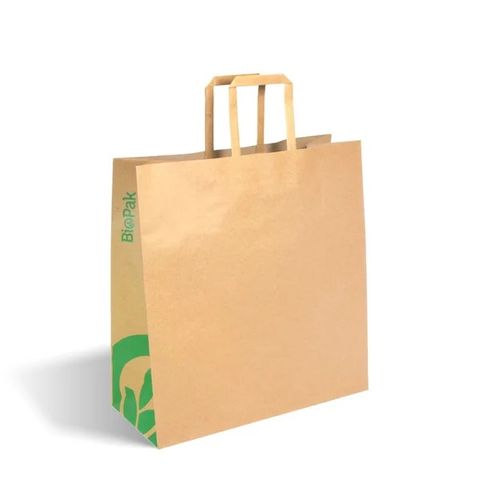 BioPak Kraft Paper Bag Flat Handle Medium 200 Bags per Ctn