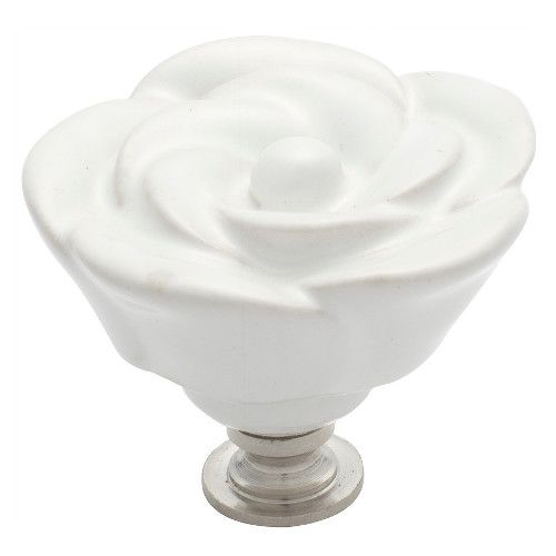 FLOWER KNOB CERAMIC WHITE/CP 50MM TR