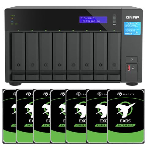 Qnap 8-Bay NAS Thunder Bolt TVS-H874T-I7-32G + 64TB Seagate Exos Drives