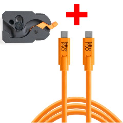 Tetherguard Leverlock Plate + USB-C 4.6m Orange Kit