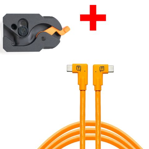 Tetherguard Leverlock Plate + USB-C 4.6m Org R/Angle/R to Angle Org Kit