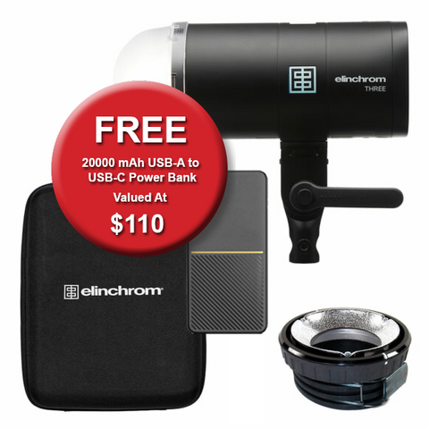 Elinchrom Three Single Flash Kit + Free 18w Power Bank