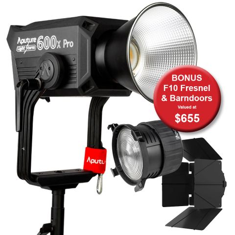 Aputure LS600X Pro LED Light + F10 Fresnel & Barndoors