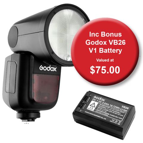 Godox V1 Round Head Flash For Canon + VB26 Battery