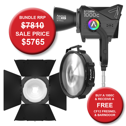 Aputure Storm 1000C RGB Led Light Inc CF12 Fresnel & Barndoor