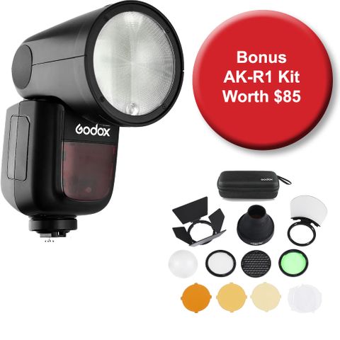 Godox V1 TTL Li-Ion Flash For Fuji + Free AK-R1