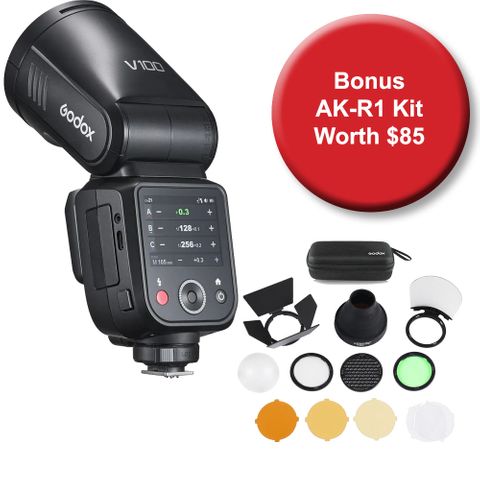 Godox V100 Nikon Speedlite Flash + Free AK-R1