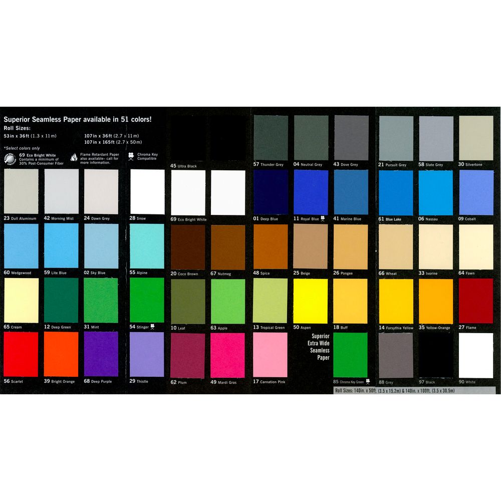 Seamless paper color chart for seamless background paper