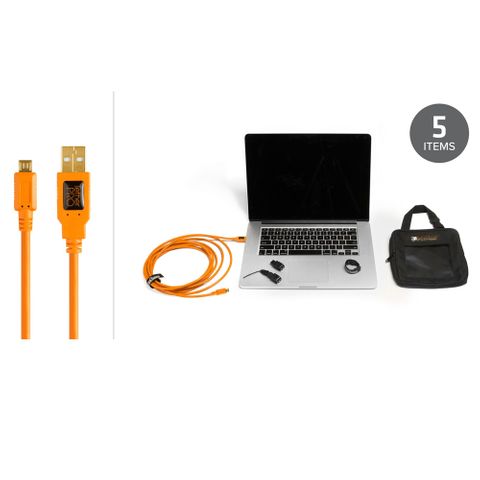Tether Tools Starter Tethering Kit with USB 2 A to Micro B 5 pin, 4.6m Hi-Vis