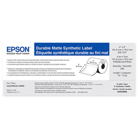 Epson Synthetic Matte Label - 6 Pack (3x2inch, 76.2x50.8