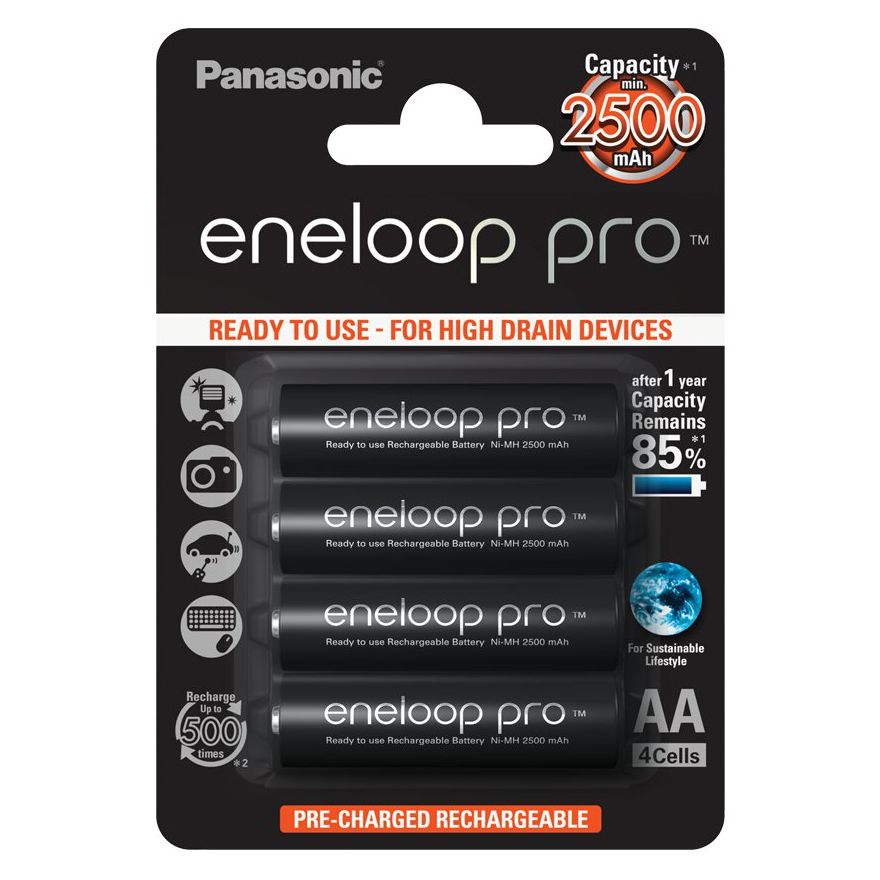 Panasonic eneloop Pro Rechargeable AA Ni-MH Batteries with LED Quick  Charger (2550mAh, 4-Pack)