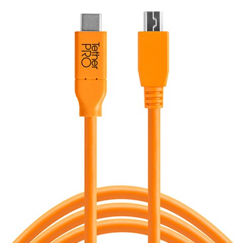 Tether Tools TetherPro USB-C to USB 2.0 Mini-B 5-Pin 4.6m Hi-Vis Orange