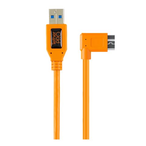 Tether Tools TetherPro USB 3 to USB 3 Micro 5-Pin Right Angle Pigtail 50cm Hi-Vis Orange