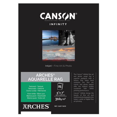 Canson Infinity Arches Aquarelle Rag 310gsm 5x7 Inch 25 Sheets