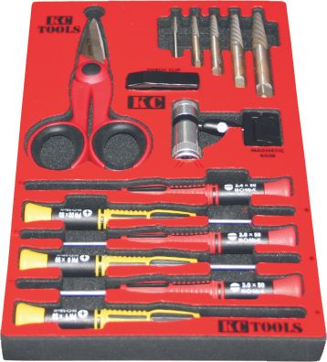 160 x 270 x 22mm Foam Insert & 6 Precision Screwdrivers Screw Extractors Torch & Scissors