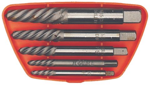 5 Piece Screw Extractor Set Spiral Flute No 1 - No 5