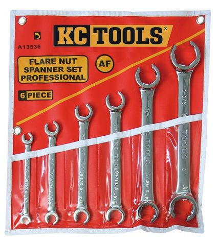 6 Piece 6 Point Flare Nut Spanner Set - 1/4" - 1"