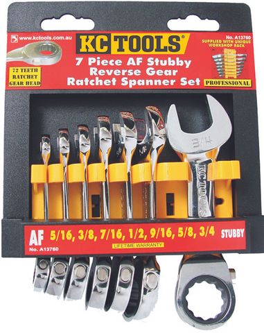 7 Piece Stubby Ratchet Spanner Set - Reverse Gear - AF 5/16 - 3/4"