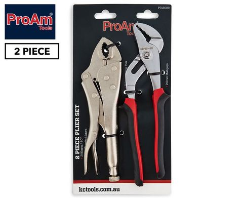 2 Piece Plier Set - 250mm Groove Joint Multigrips & 250mm Curved Locking Jaw