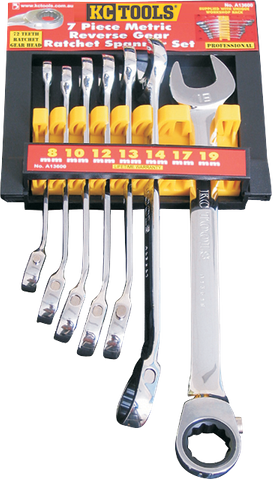 7 Piece Ratchet Spanner Set - Reverse Gear 8mm - 19mm