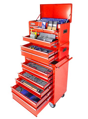 244 Piece AF & Metric Tool Kit - 9 Drawer Tool Box & 7 Drawer Roll Cabinet