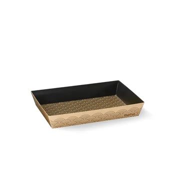 SUSHI TRAY SMALL  KRAFT/BLACK 133x88x25mm 300/CTN