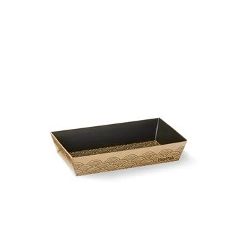 SUSHI TRAY XSMALL  KRAFT/BLACK 113x58x25mm 300/CTN