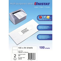 A4 UNSTAT LABELS 2/SHEET 148x210 100SHEETS/PACK