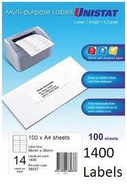 A4 UNISTAT LABELS 14/SHEET 98x38 100SHEETS/PACK