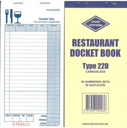 RESTAURANT DOCKET BOOK DUPLICATE (50 Sheets) 1/BOOK