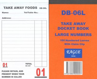 TAKE AWAY DOCKET BOOK W/CLAIM SLIP DB-06L 1/BOOK 100/CTN