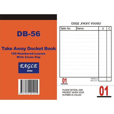 TAKEAWAY DOCKETBOOK NUMBERED CLAIM SLIP DB56 1/ONLY 100/CTN