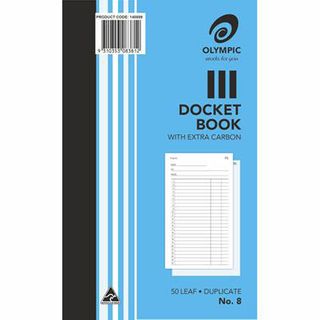 DOCKET BOOK No8DUPLICATE CARBON 100 LEAF 1/ONLY