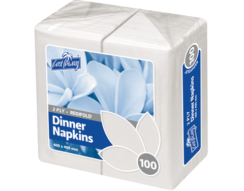 NAPKIN DINNER 2PLY REDIFOLD WHITE 100/PAK 10/CTN