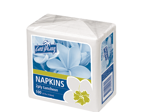 NAPKIN LUNCH 2PLY WHITE CASTAWAY  100/PK 20PKS/CTN