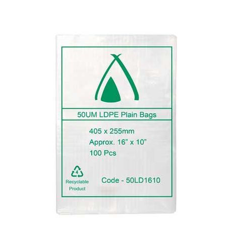 POLY BAG LD 50um 10x16 255x405mm 100PK  10PKS/CTN