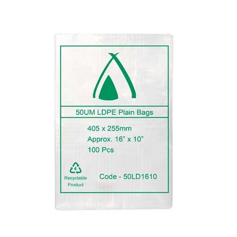 POLY BAG LD 50um 10x16 255x405mm 100/PK 10PKS/CTN