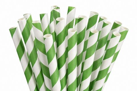 PAPER STRAWS JUMBO GREEN/WHITE 100/PK 25PKS/CTN