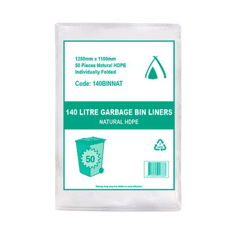 140lt BIN LINERHDPE NATURAL 1250x1100 50PK  4PKS/CTN