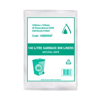 140lt BIN LINERHDPE NATURAL 1250x1100 50PK  4PKS/CTN