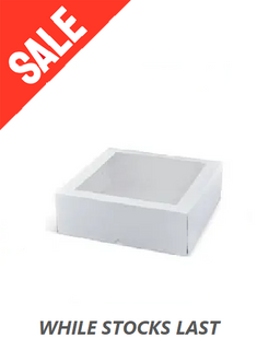 PATISSERIE WINDOW BOX 9" WHITE 23x23x7.5cm 10PK ***SALE***