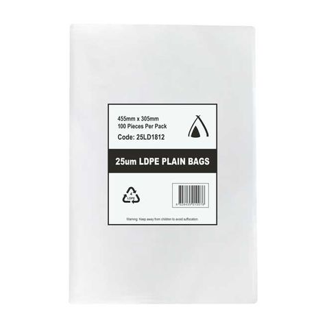 POLY BAG LD 25um 12x18 305x405mm 100PK 10PKS/CTN