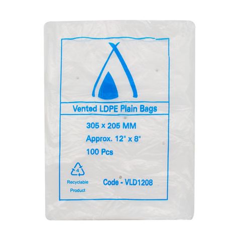 POLY BAG LDVENTED  8x12 205x305mm 100/PK   10PKS/CTN